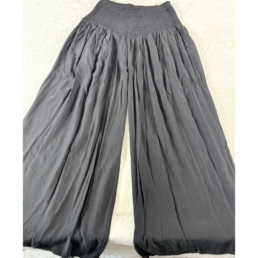 Heyson Women's Small Black‎ Wide Leg Pants Smocked Waist Flowy Boho